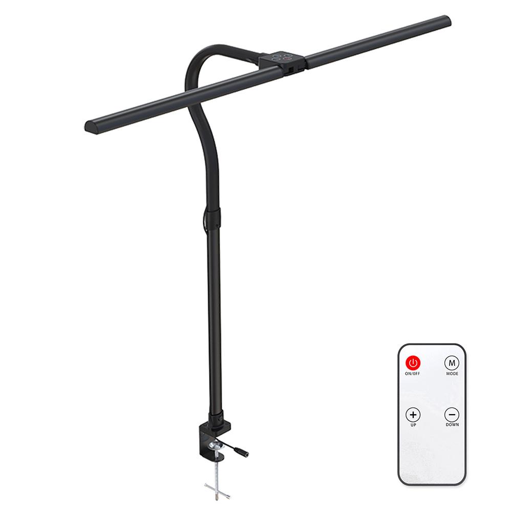 

24 Вт Двухголовая светодиодная настольная лампа-клипса с пультом дистанционного управления, диммируемая, архитектурная настольная лампа, 5 уровней яркости, 5 режимов освещения, EU/US/UK UK plug