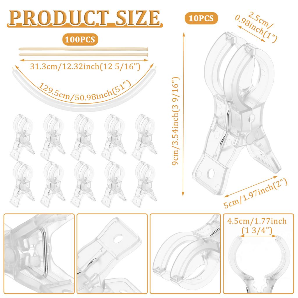 10Pcs Heavy Duty Spring Clamp 3.5 Inch Transparent Plastic Multipurpose Clip for Balloon Arch Backdrop Fixing,Photography Studio
