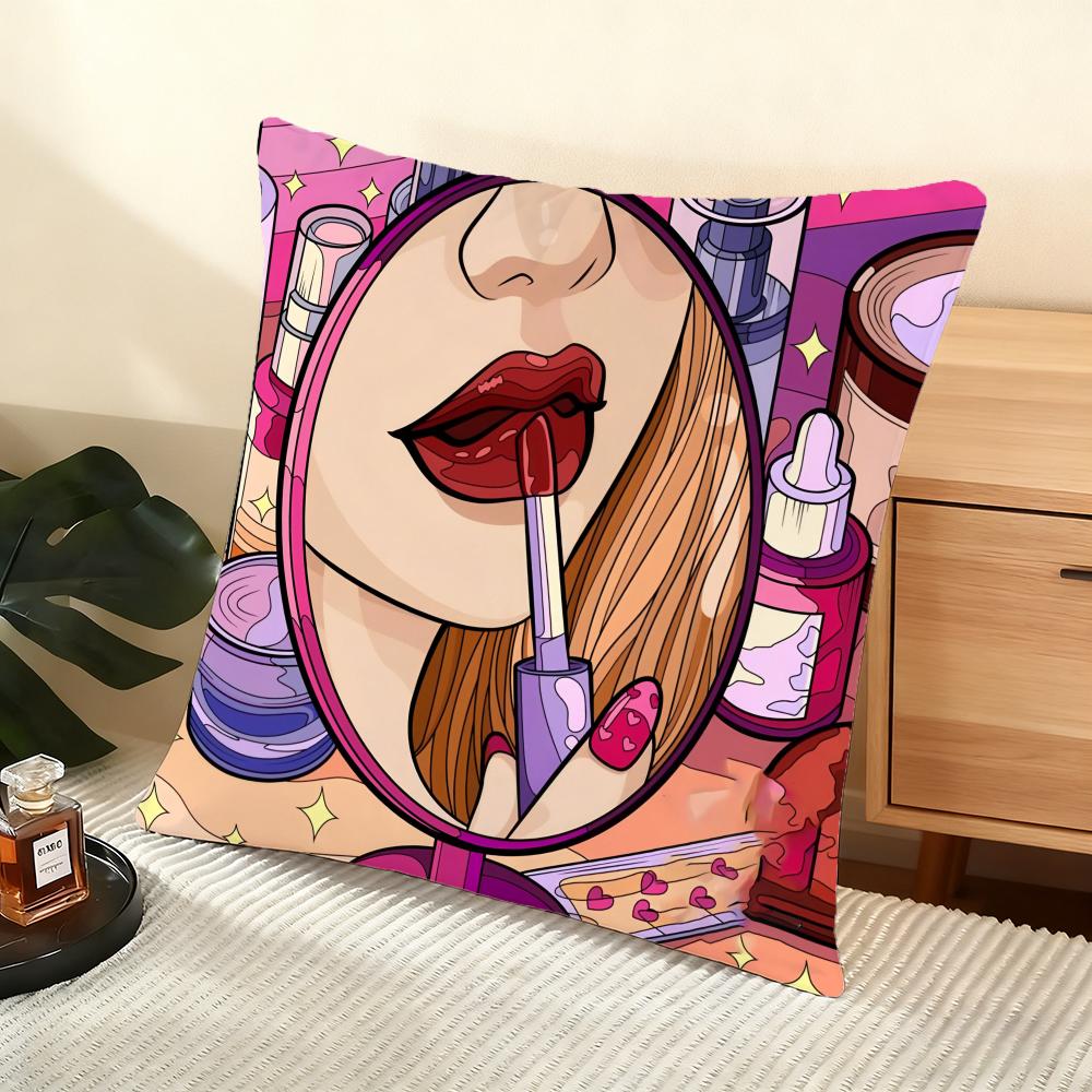 Ins Style Beauty Makeup Cushion Cover Soft Short Plush Pillow Cover Smooth Cozy Texture Aesthetic Cushion Case Home Decor