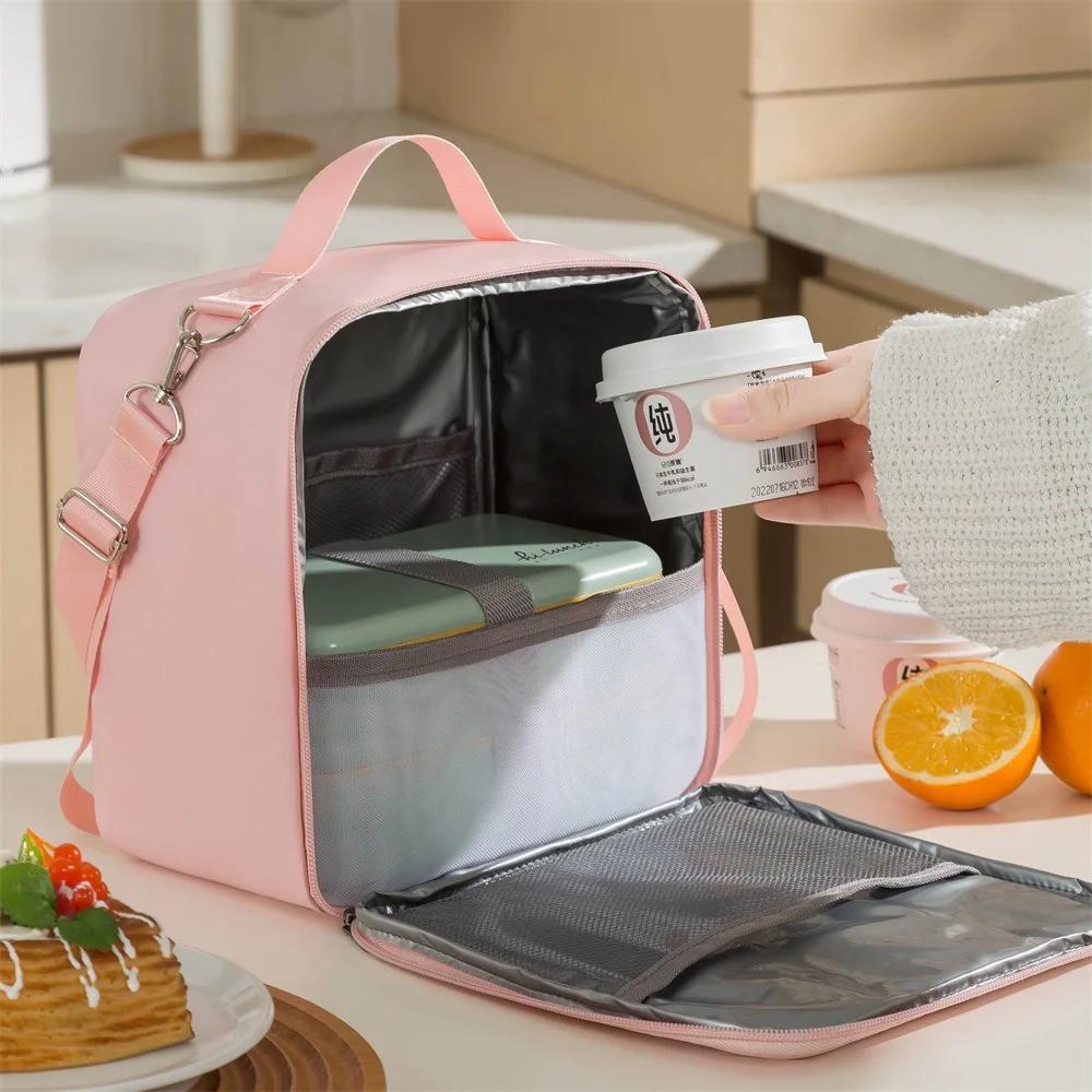 Portable Waterproof Lunch Bags PU Leather Food Picnic Lunch Box Insulated Women Cooler Bags Ice Pack Drink Carrier Thermal Bag