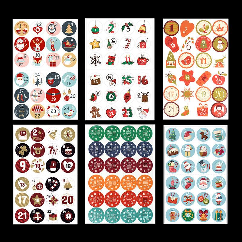 Adventní kalendář 1-24 Číslo Těsnící nálepka Multifunkční DIY Dárková krabička Cukroví Sušenky Balíček Štítek Dekorace Vánoční Adventní nálepka