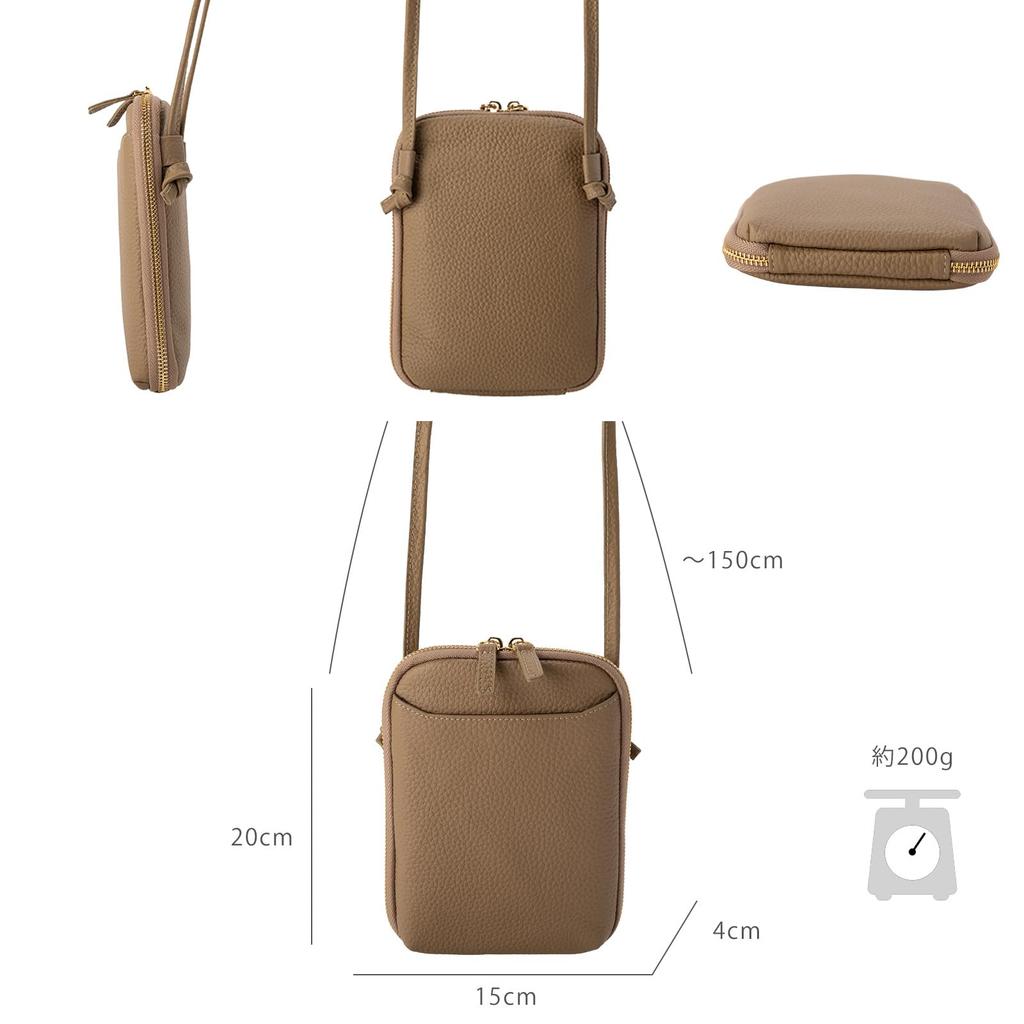 VIVID HORN La Creviar Cowhide Smartphone Pouch, Women's Shoulder Pouch with Wallet, Lightweight, Genuine Leather Sacoche with Shoulder Strap, 14300,