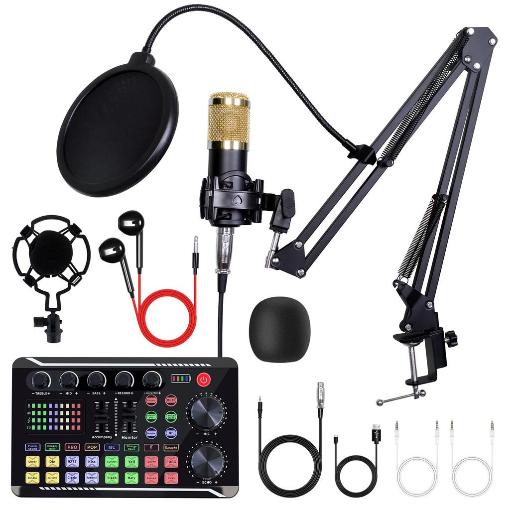 ALSO GO Podcast Equipment Bundle BM-800 Microphone Gold F998 Sound Card for Podcasting Singing Gaming Live Streaming YouTube TikTok