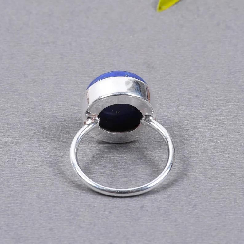 Lapislazuli Runder Edelsteinring, handgefertigter Ring, Stapelring, Alltagsring, Geschenk für Frau, Partyring