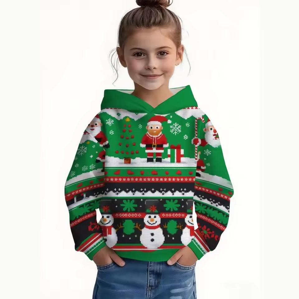Cartoon Cat Full Print Girl Trendy Hoodie Sweatshirt, Comfort Fit Long Sleeve Jumper Tops, Children Kids Clothing Gift