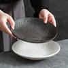 Nordic Grid Texture Ceramic Dinner Plate Round Matte Rock Pattern Cooking Plate Household Vegetable Dish Hotel Tableware Kitchen