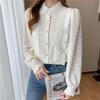 Korean Retro Ruffle Lace Blouse with Peter Pan Collar and Puff Sleeves for Women - Autumn/Winter 2025 Collection
