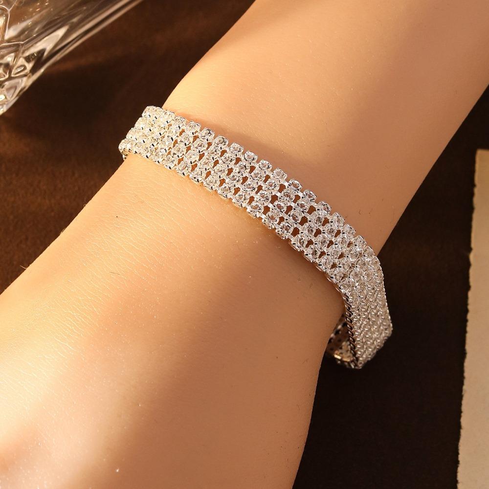 Simple Luxury Shining Brightly Geometric Multi-row Zircon Bracelet for Women Engagement Bride Wedding Fashion Designer Jewelry