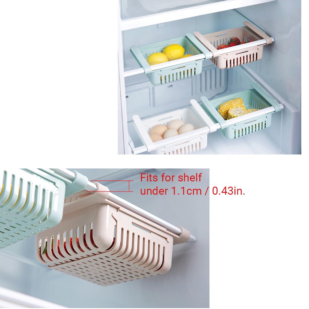Retractable Fridge Organizer Pull Out Drawer Refrigerator Clip On Under Shelf Basket for Kitchen Storage Fits for Fridge Shelf Under 0.43 Inch