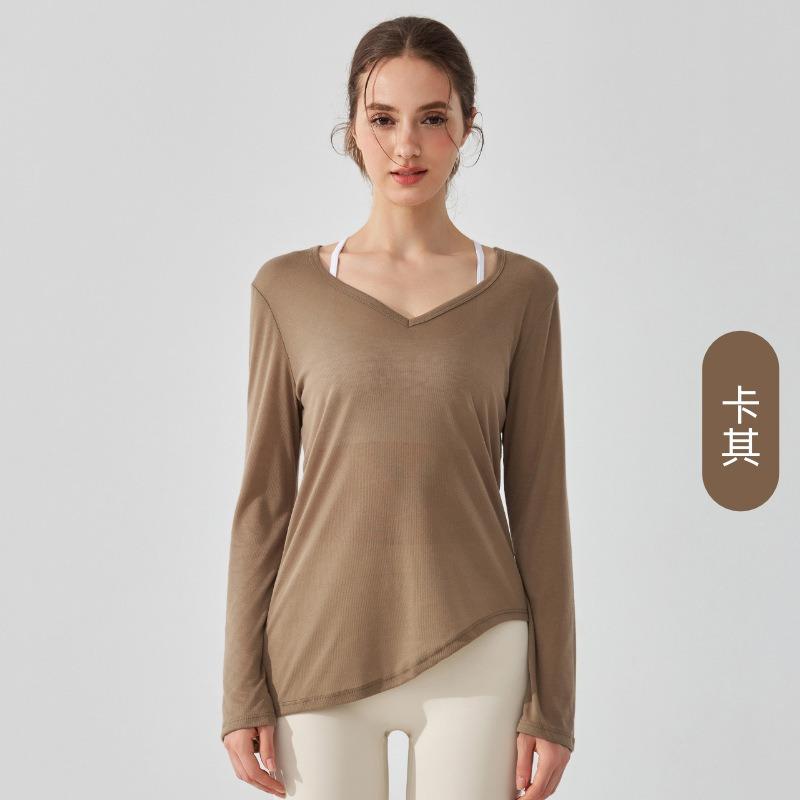 Top da donna casual ampio a maniche lunghe per yoga che copre i fianchi