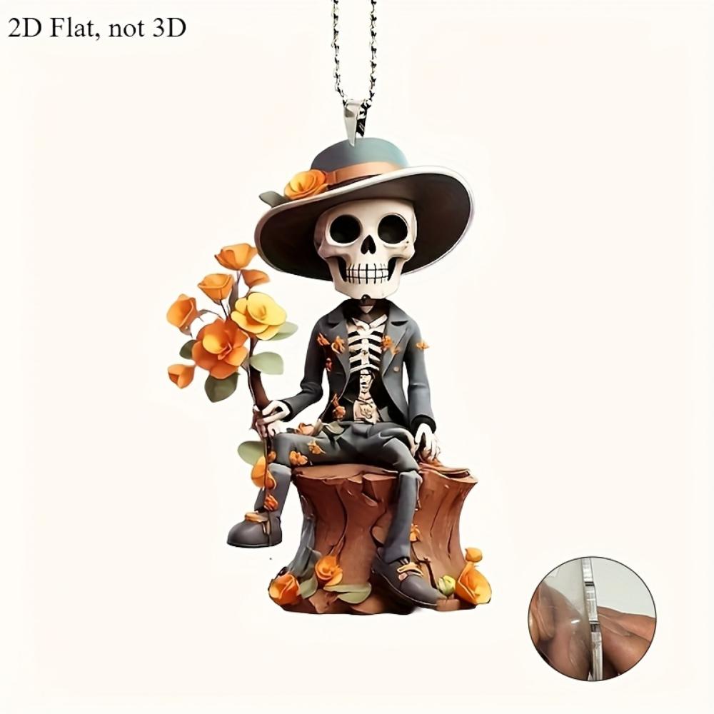 2D plane, hanging ornaments with skull flower decoration Halloween skull, holiday tree decoration pendant keychain, home decoration items