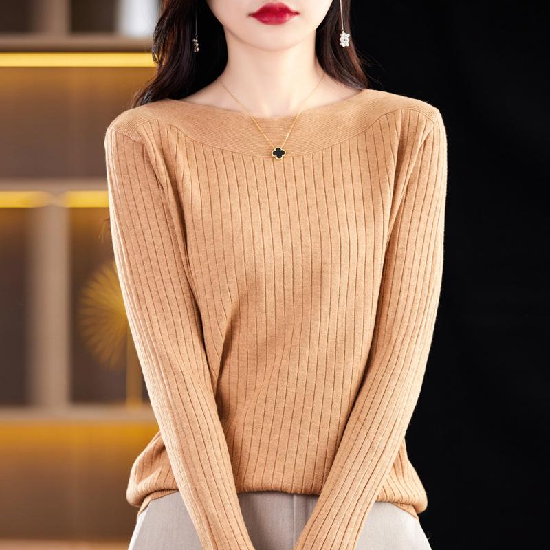 New Spring and Autumn Knitted Sweaters, One-neck Base Knitted Woolen Sweaters, Long-sleeved Women