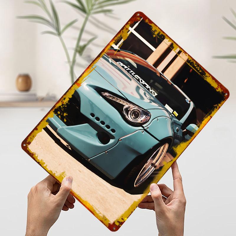 Blue Modified Sports Car Poster Customized Vintage Metal Signs Wall Art Retro Tin Plaque for Garage Aesthetic Decoration Room