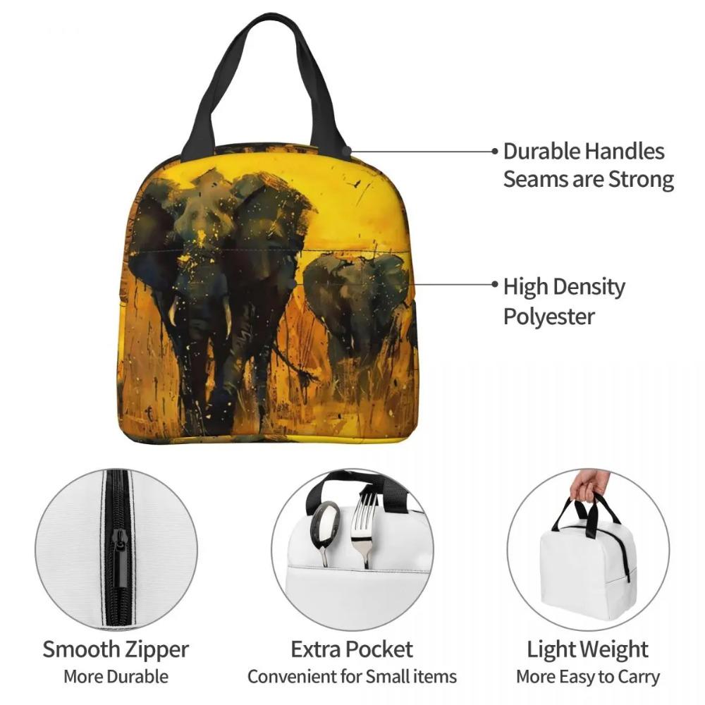 Dusk Elephant Herd African Savannah Elephant Insulated Lunch Bag for Women Kids Leakproof Food Boxes Thermal Lunch Box Tote