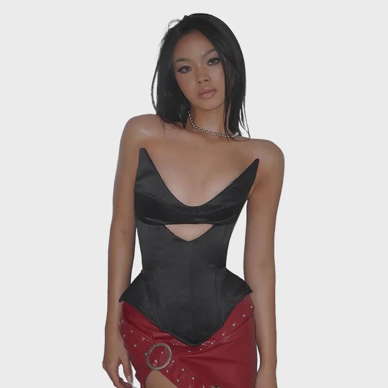 Sawadika Deep V Backless Hollow Tube Top - Sexy, Slim Fit