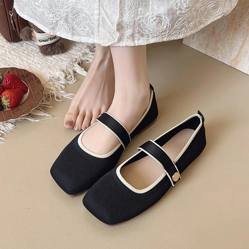 New Fashion Women Flat Shoes Summer Breathable Knit Mary Janes Boat Shoes Girl Slip-on Loafers