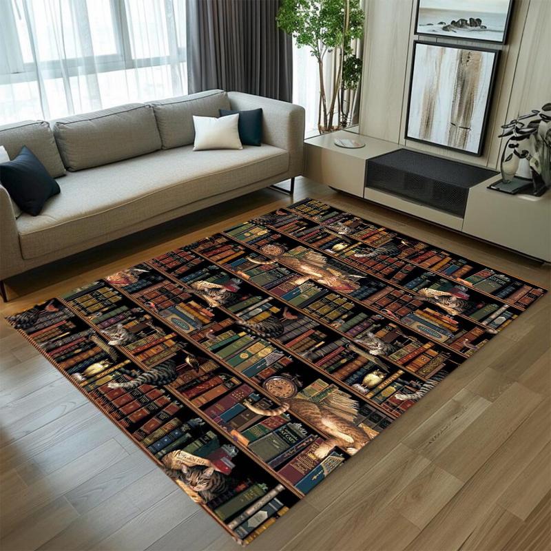 

Retro Literary Bookshelf Rug Owl & Antique Book Print Non-slip Soft Stylish Mat for Home Study Living Room Decor 40X60cm