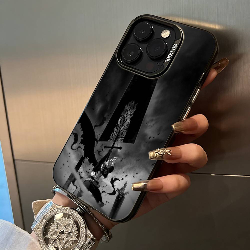 Black Clover For iPhone 17 16 15 14 13 12 11 Pro Max XS 17 Air Silicone Colored Silver Bumper Cover