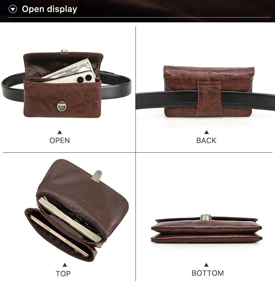 Genuine Leather Waist Phone Bag for Men Full Grain Leather Fanny Bag Waist Pack 6.9" Phone Pouch for iPhone 16 17 Pro Max
