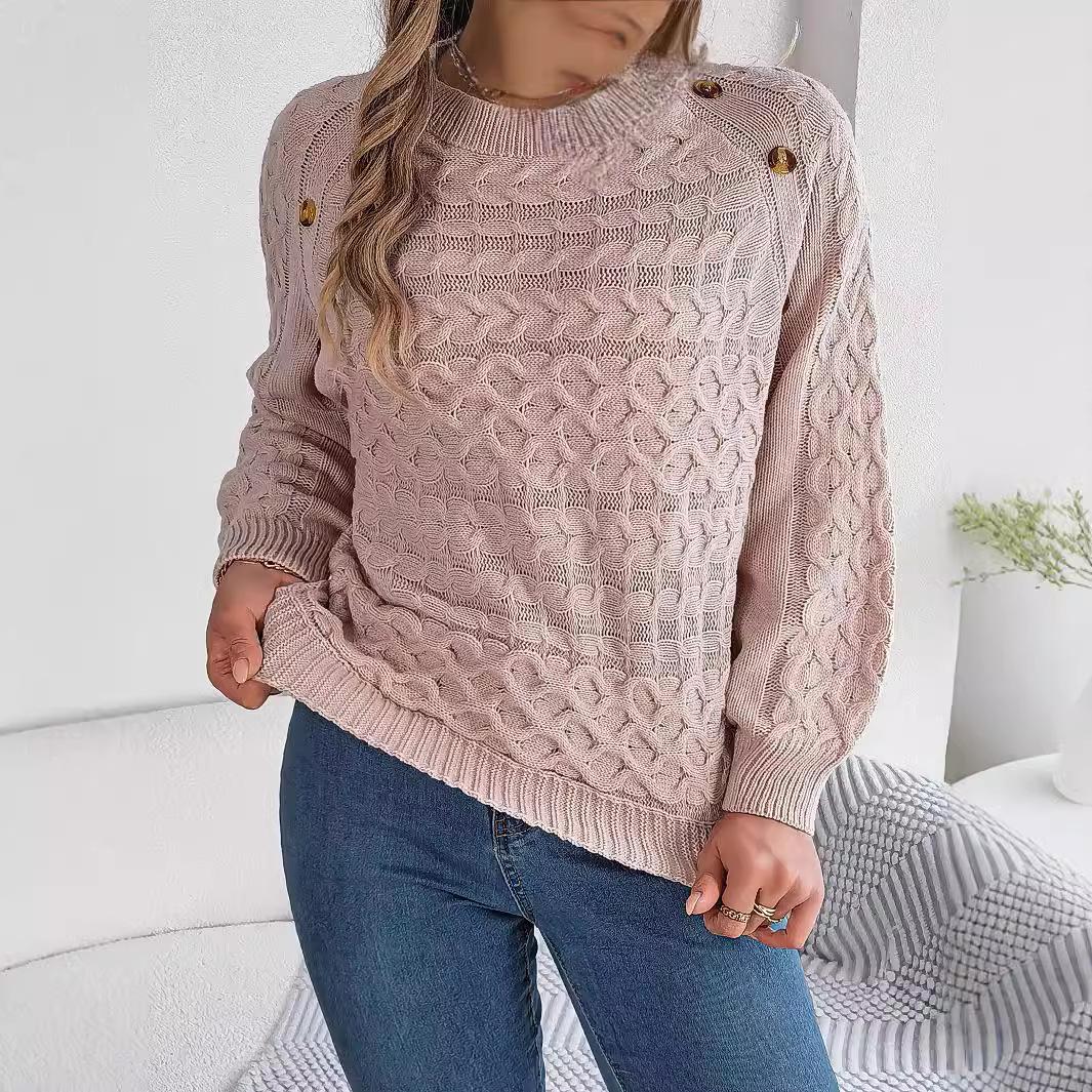 

Женский вязаный свитер с круглым вырезом и длинным рукавом, пуловер, джемпер, выдолбленные скрученные толстовки L розовый