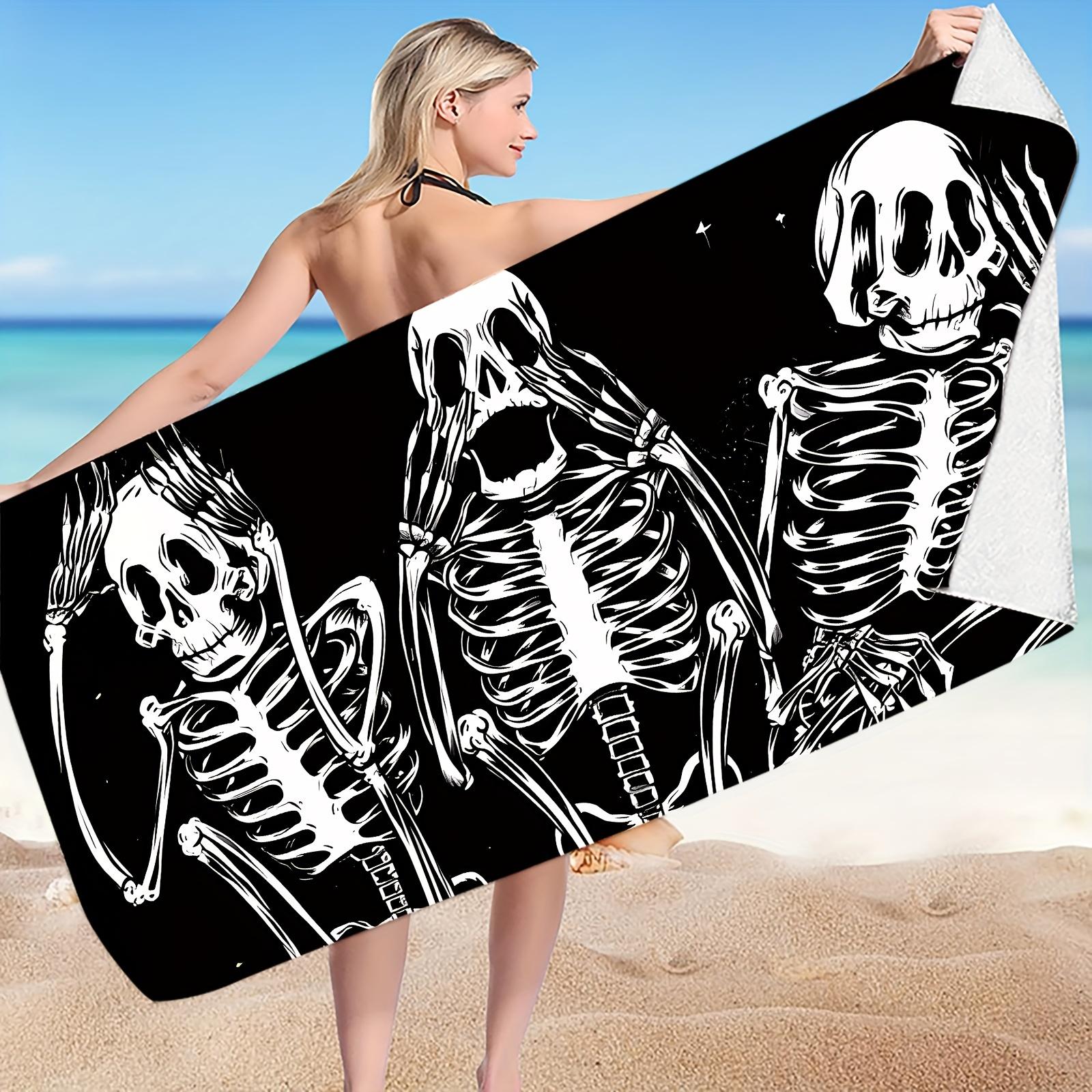 

Skull Beach Towel, Super Absorbent Microfiber Lightweight Quick Dry Sunscreen Blanket for Camping Outdoor Summer Travel W30*H60(CM)