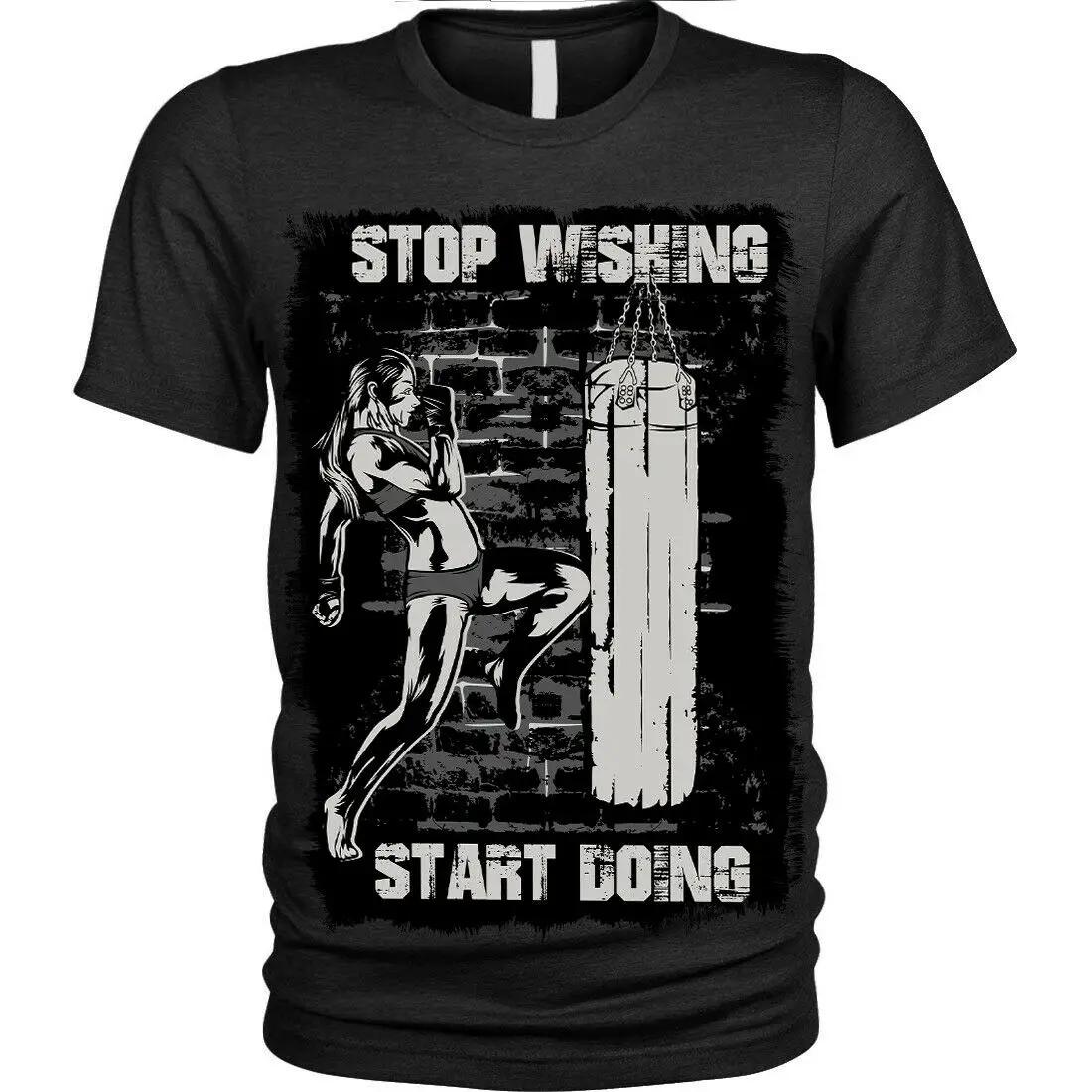 Stop Wishing Start Doing. GYM Fighting Fitness Training T Shirt. New 100% Cotton Short Sleeve O-Neck T-shirt Casual Mens Top ... S разноцветный