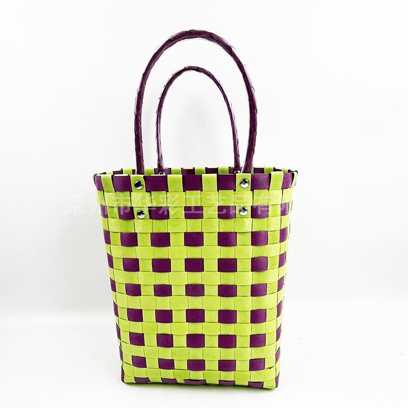 Bucket bag hand-woven contrasting color vegetable basket creative hand basket photo vacation leisure women's bag