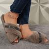 Fashion Crystal Decor Faux Fur Slippers Women Autumn Winter Cross Band Home Slides Woman Comfort Flat Solt Plush Slippers Female