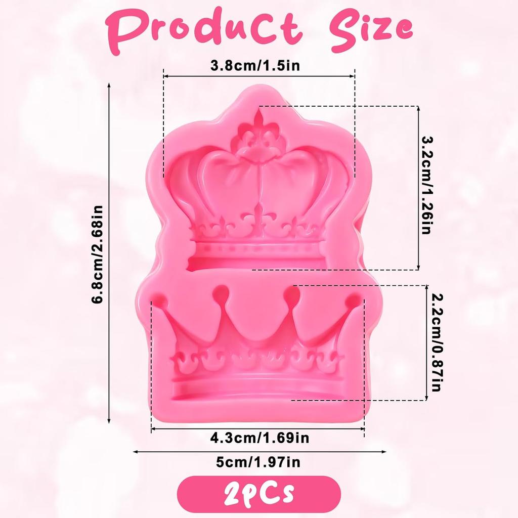 2pcs Crown Silicone Fondant Molds, 3D Crown Chocolate Molds for Cake Decorating, Cupcake Toppers, Sugar Craft, Gum Paste, Polymer Clay