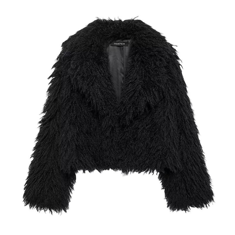 

Women s Black Faux Fur Cropped Jacket Open Front Warm Winter Coat S чорний