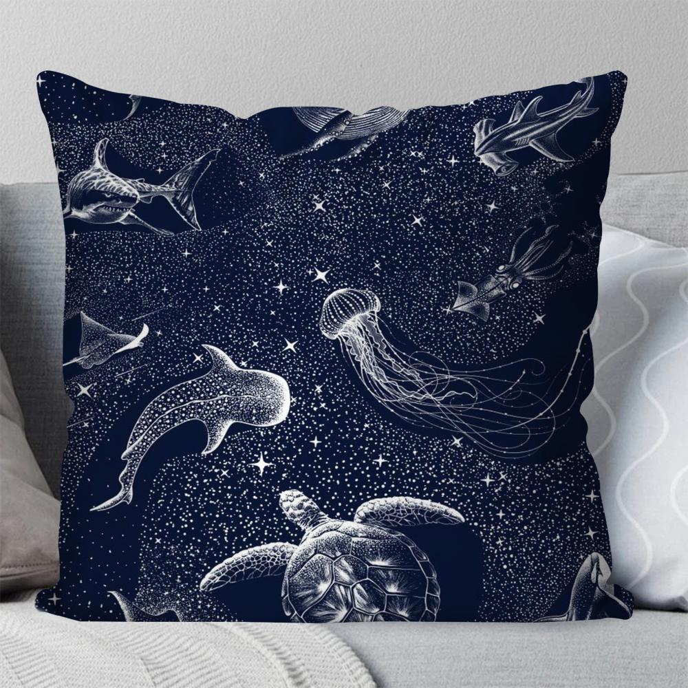 1pc Marine Organism Shells Pillow Case Square Pillow Bedroom Sofa Leisure Comfort Cushion Car Living Room Home Decoration 40X40