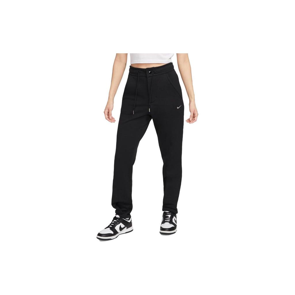 Nike Solid Color Logo High Waist Lace-Up Casual Pants Women Bottoms Black DV7801-010