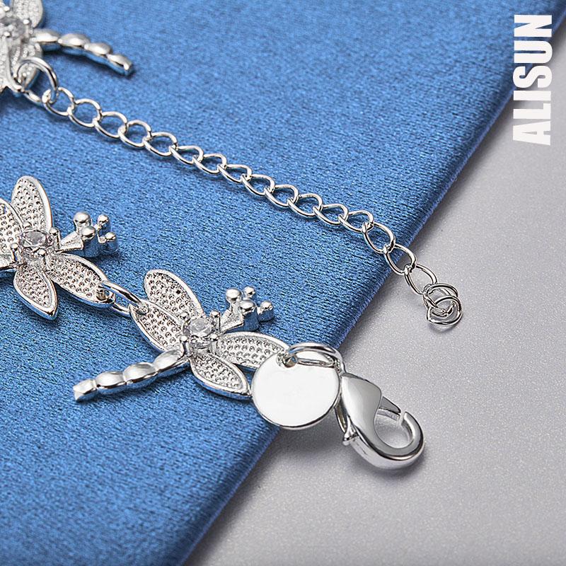 925 Sterling Silver AAA Zircon Full 8 Dragonfly Chain Bracelet Fashionable Wedding Jewelry
