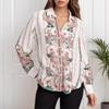 Chemise à Manches Longues Rayée Florale pour Femme Boutonnée sur le Devant Coupe Ample Chemisier Décontracté