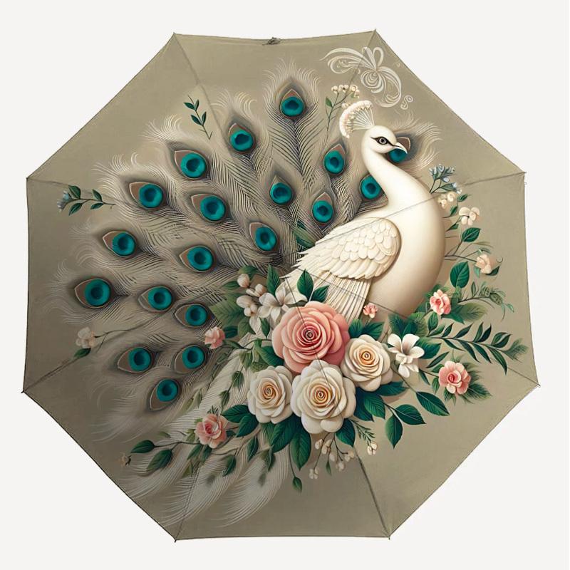 1PC Peacock flowersAutomatic Open/Close Umbrella with Windproof, 8-Rib Sturdy Canopy, Durable Ribs, Fashionable Design1282A