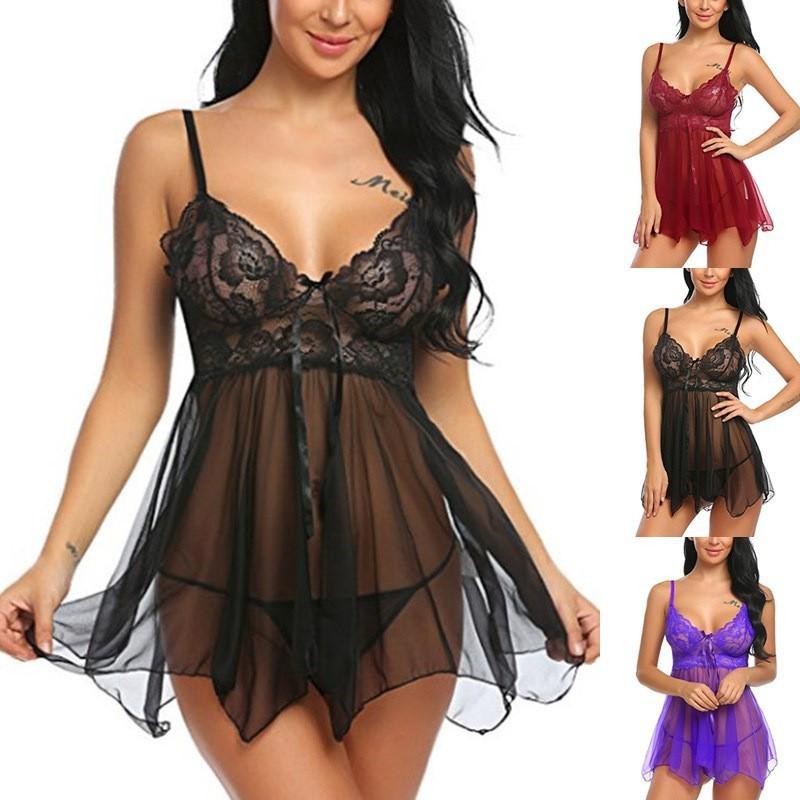 Sexy Lace Nightdress for Women - Sheer See-through Lingerie