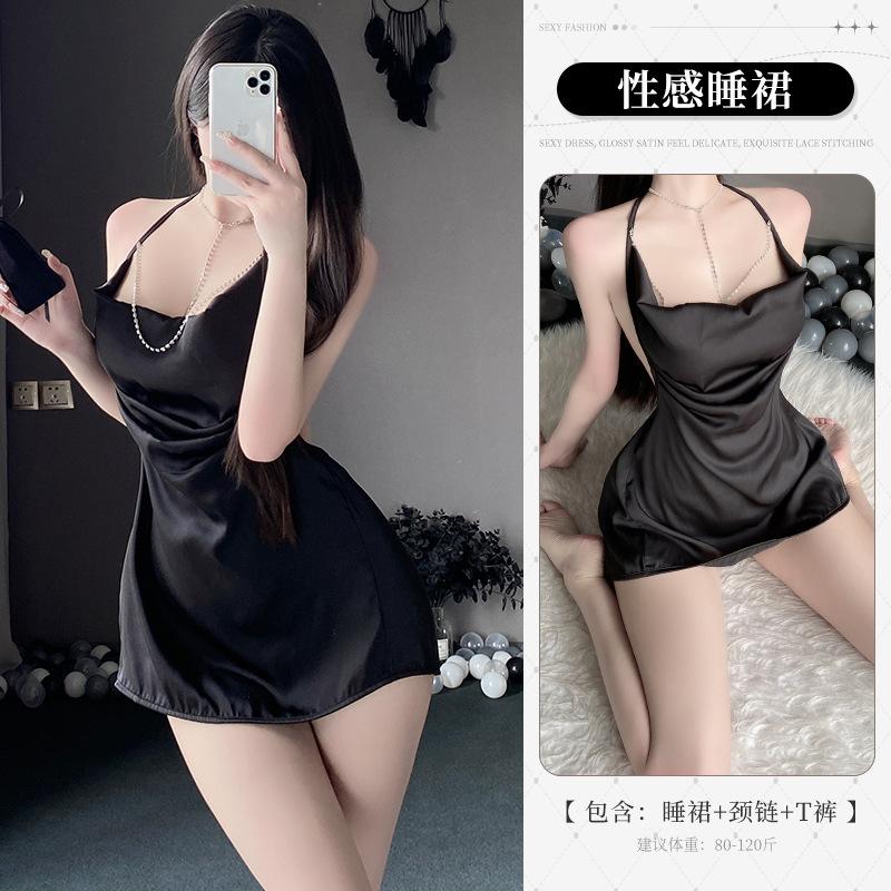 

Сексуальный женский пижамный комплект в стиле магазина, эротическое нижнее белье, чистое желание ночного света, ночная тайна, сверлящаяся открытая спина юбка на подтяжках свисающая шея One Size