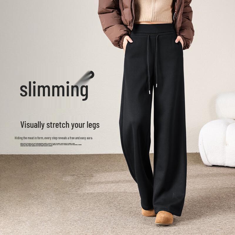 HSTYLE Women's Warm Fleece Lined Wide-Leg Casual Pants