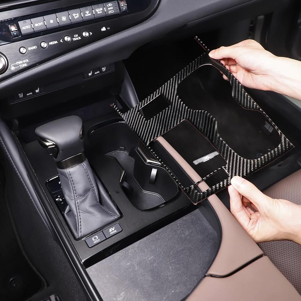 Car Center Console Gear Shift Panel Frame Trim Sticker,Fit for Lexus ES 2021 2022 2023 Model Real Soft Carbon Fiber Automotive Interior Accessories