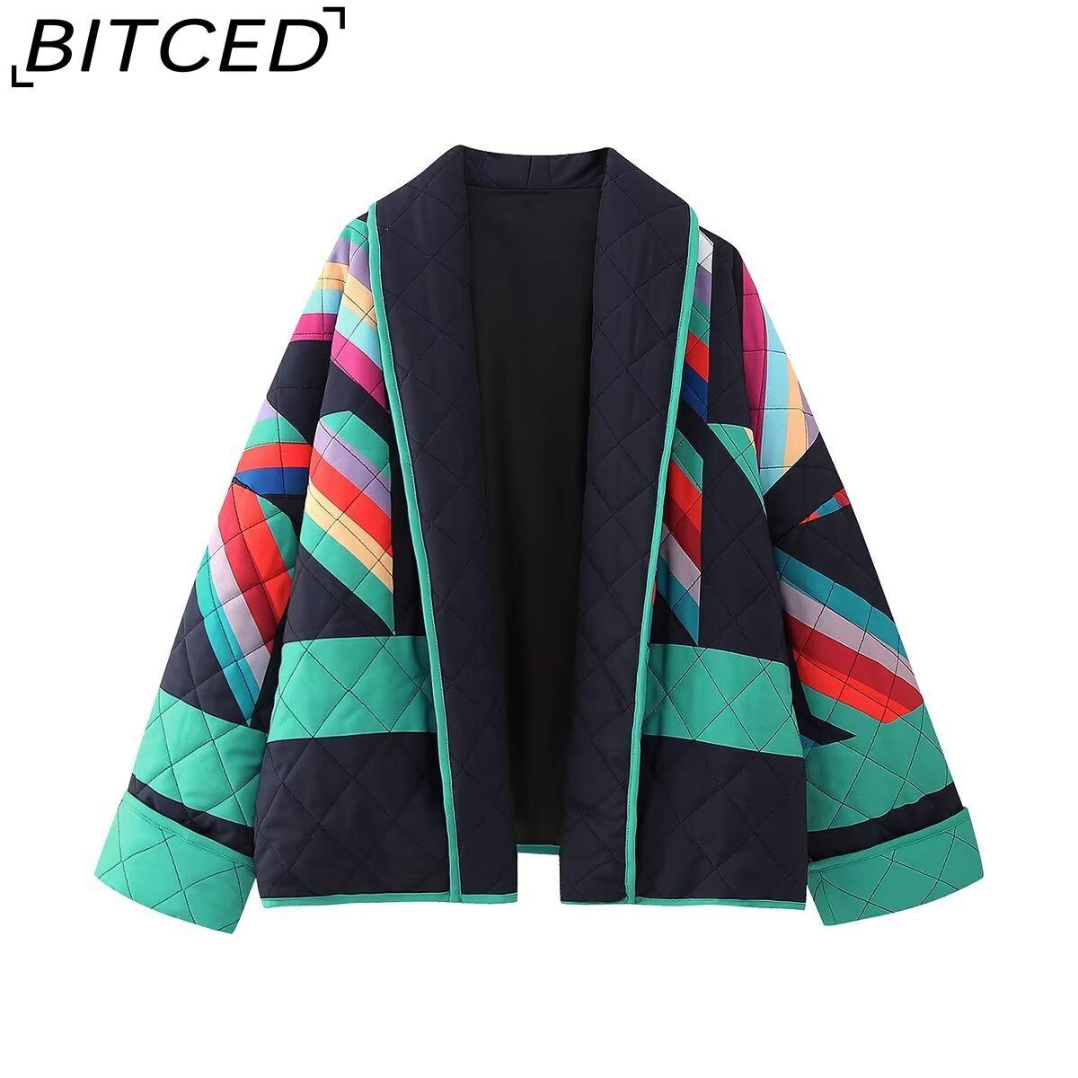 

BITCED Women s Autumn/Winter Streetwear Fashion Print Plus Size Oversized Patchwork Cotton Coat Jacket L