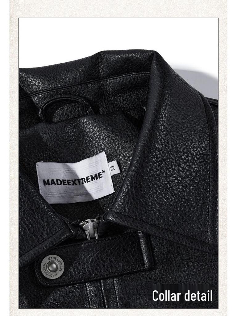 BLACKAIR Unisex Retro Street Cleanfit Lychee PU Leather Jacket