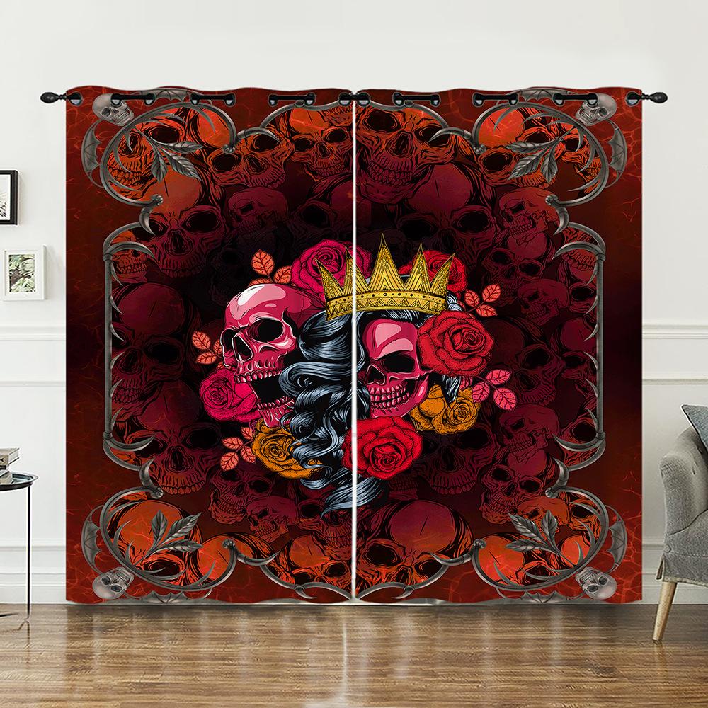 

Штора Череп Цветок Магия Ветер Штора Цифровая печать Светонепроницаемая штора Без пробивания 97cm*114cm*2