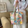 Trendy Street Style Spring Garden Flower Tote Bag Large Capacity Soft Canvas Shoulder Bag