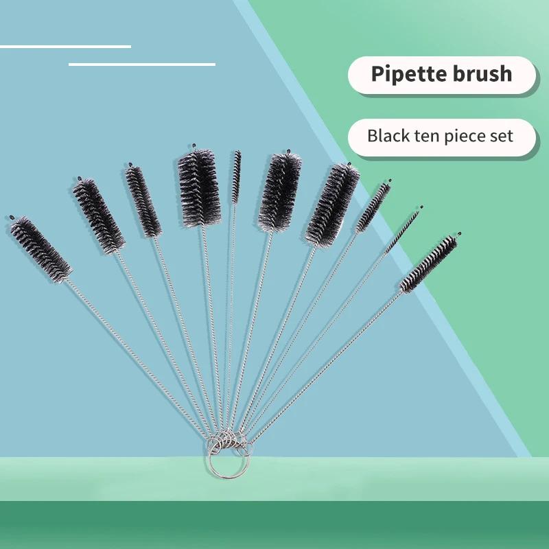 Bottle Clean Brushes 10pcs Set Stainless Steel Soft Hair Brush Pipette Straws Brushes Multipurpose Household Cleaning Tools