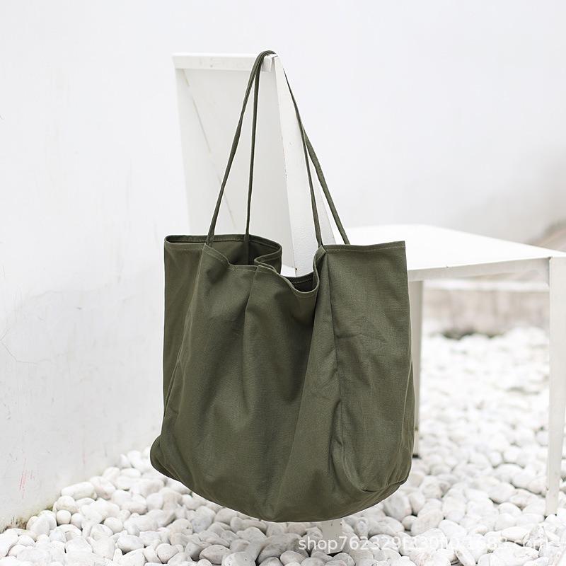 Large Capacity Canvas Tote Bag Commuter Shopping Bag Cloth Bag Solid Color Tote Bag Lazy Wind