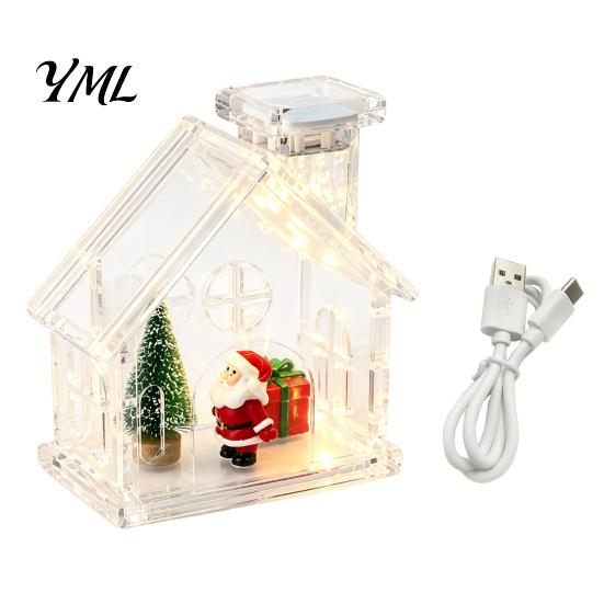 Decorative Shelf Figurine Holder Clear Acrylic House Ornament, DIY Fillable Christmas with Light, Lighted Table Centerpiece Rechargeable for