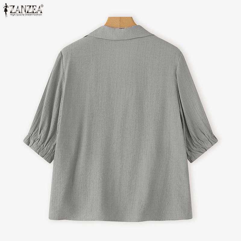ZANZEA Women Casual V-Neck Loose Summer 3/4 Sleeve Blouse