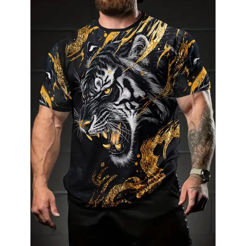 2026 T-Shirt for Men Harajuku Tiger Print Fashion Summer Short Sleeve