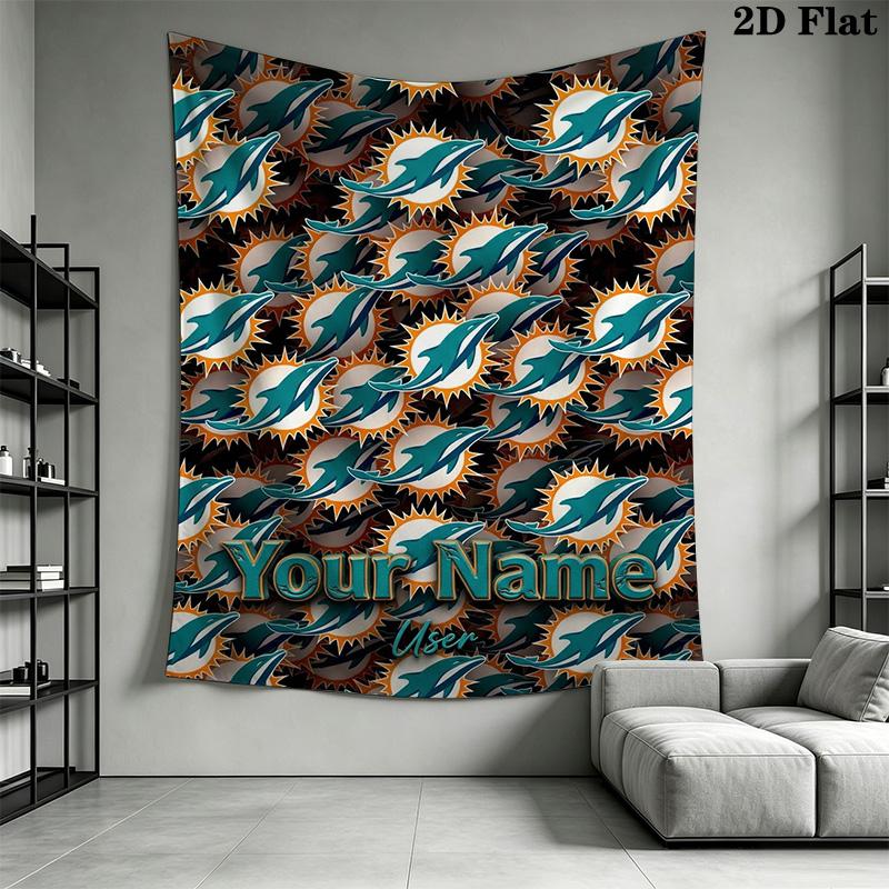 Name Benutzerdefinierte Miami Dolphins Logos Wandteppich Ästhetischer Wandbehang Gedruckter Stoffdecke Dekorative Wandteppiche für Schlafzimmer Wohnzimmer Heimdekoration