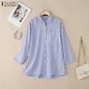 ZANZEA Women Turn Down Collar Long Sleeve Stripe Blouse